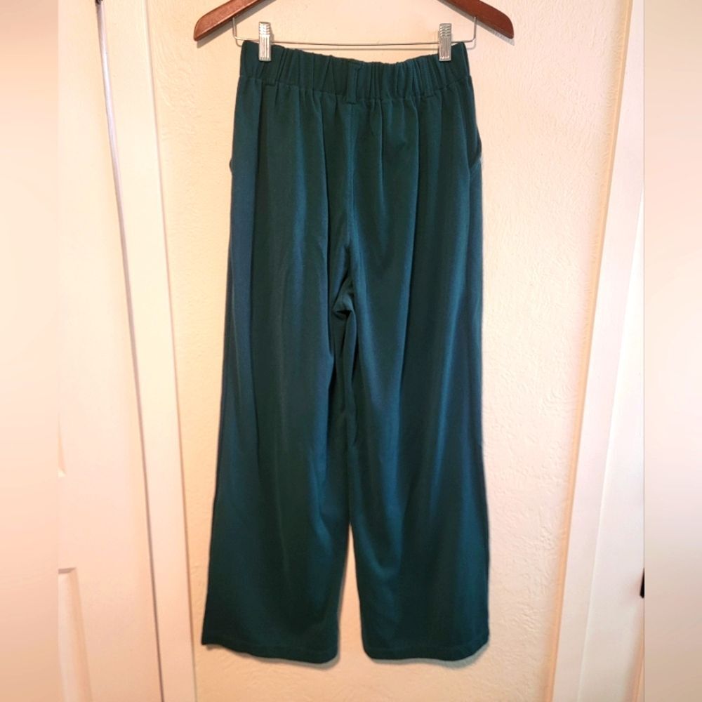 Halara High Waisted Waffle Work Side Pocket Pull On Wide Keg Pant Green Small - Picture 4 of 5